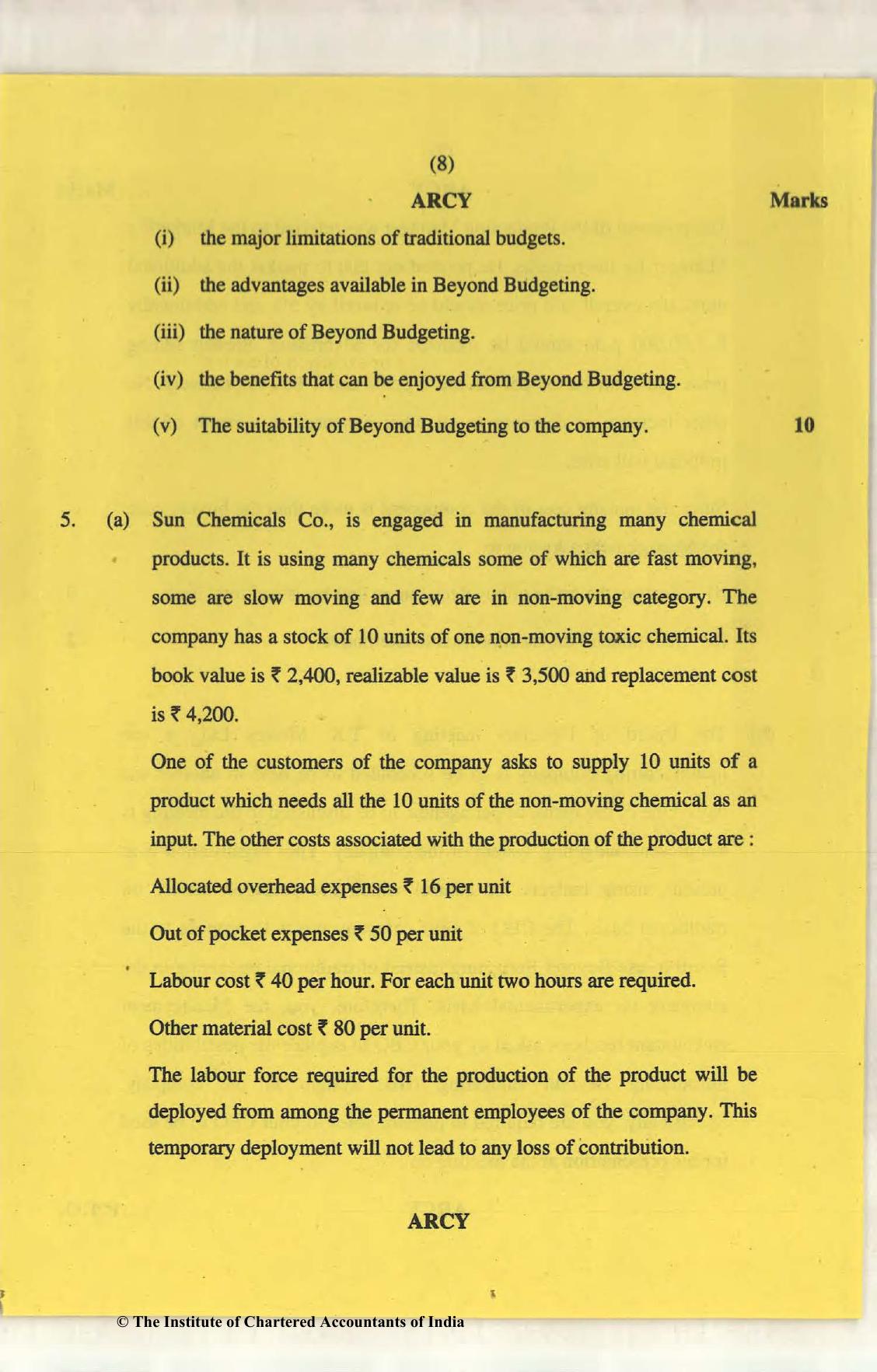 CA Final Nov 2018 Question Paper - Paper 5 – Strategic Cost Management and Performance Evaluation - Page 8