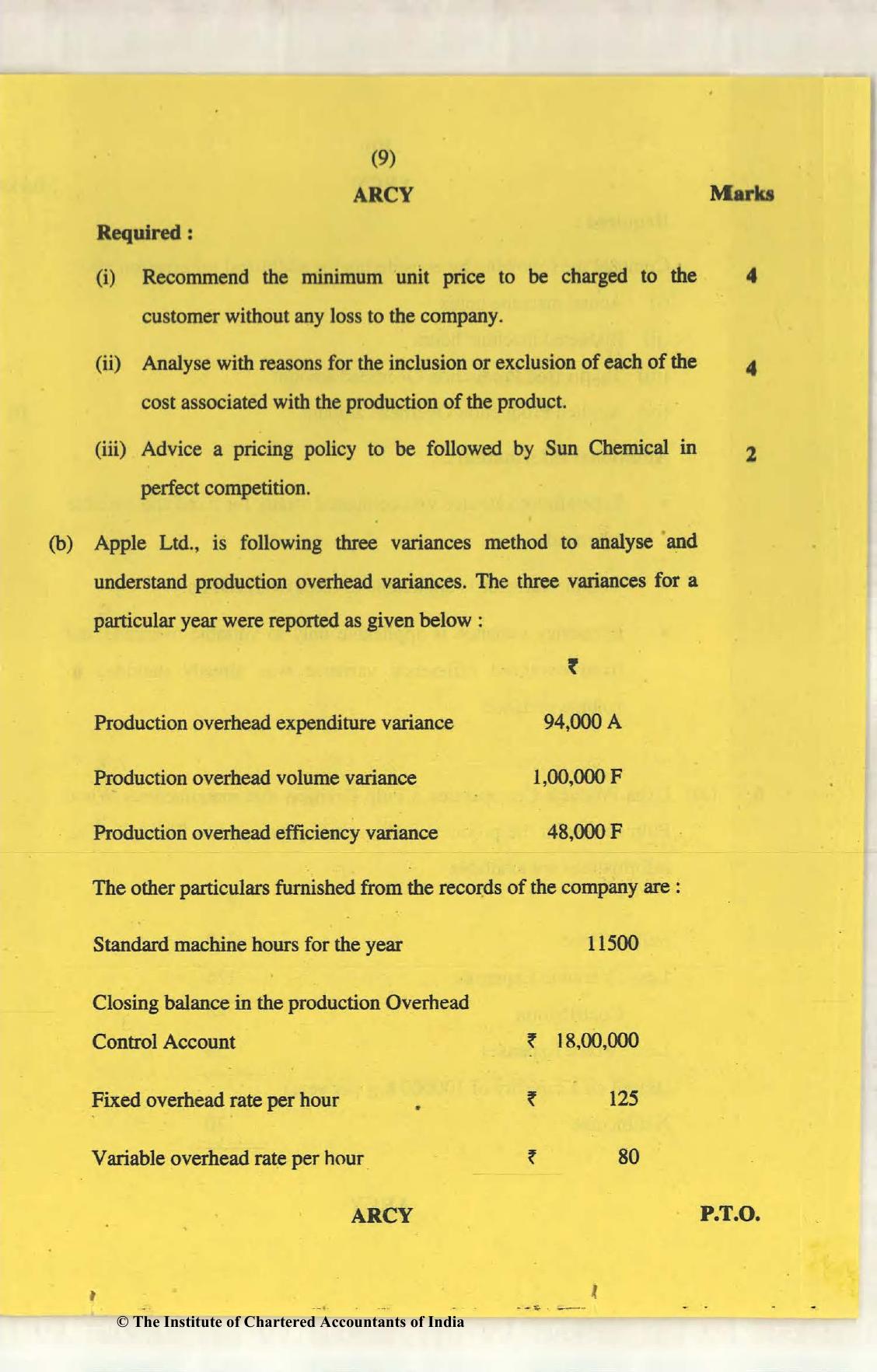 CA Final Nov 2018 Question Paper - Paper 5 – Strategic Cost Management and Performance Evaluation - Page 9