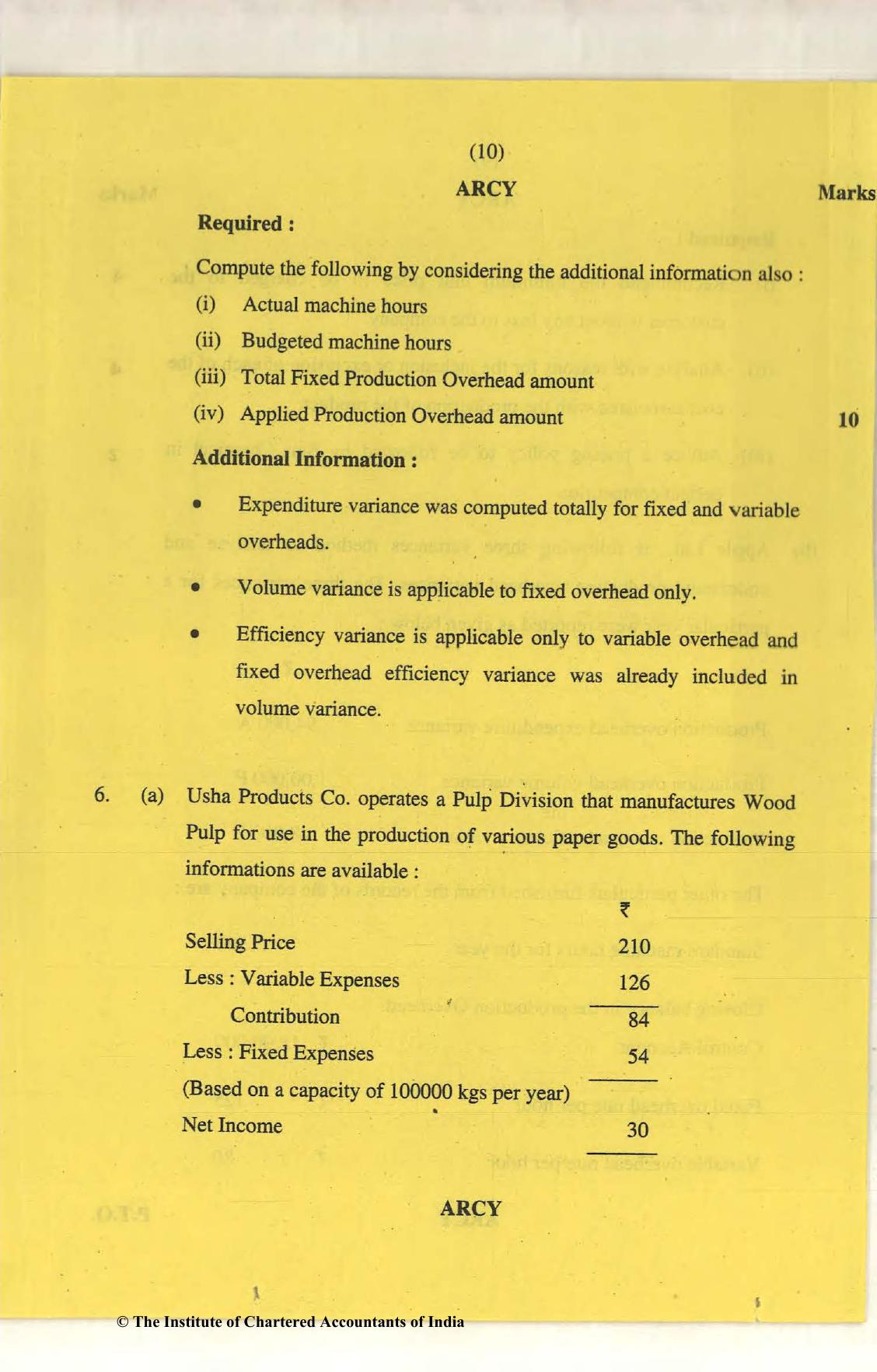 CA Final Nov 2018 Question Paper - Paper 5 – Strategic Cost Management and Performance Evaluation - Page 10