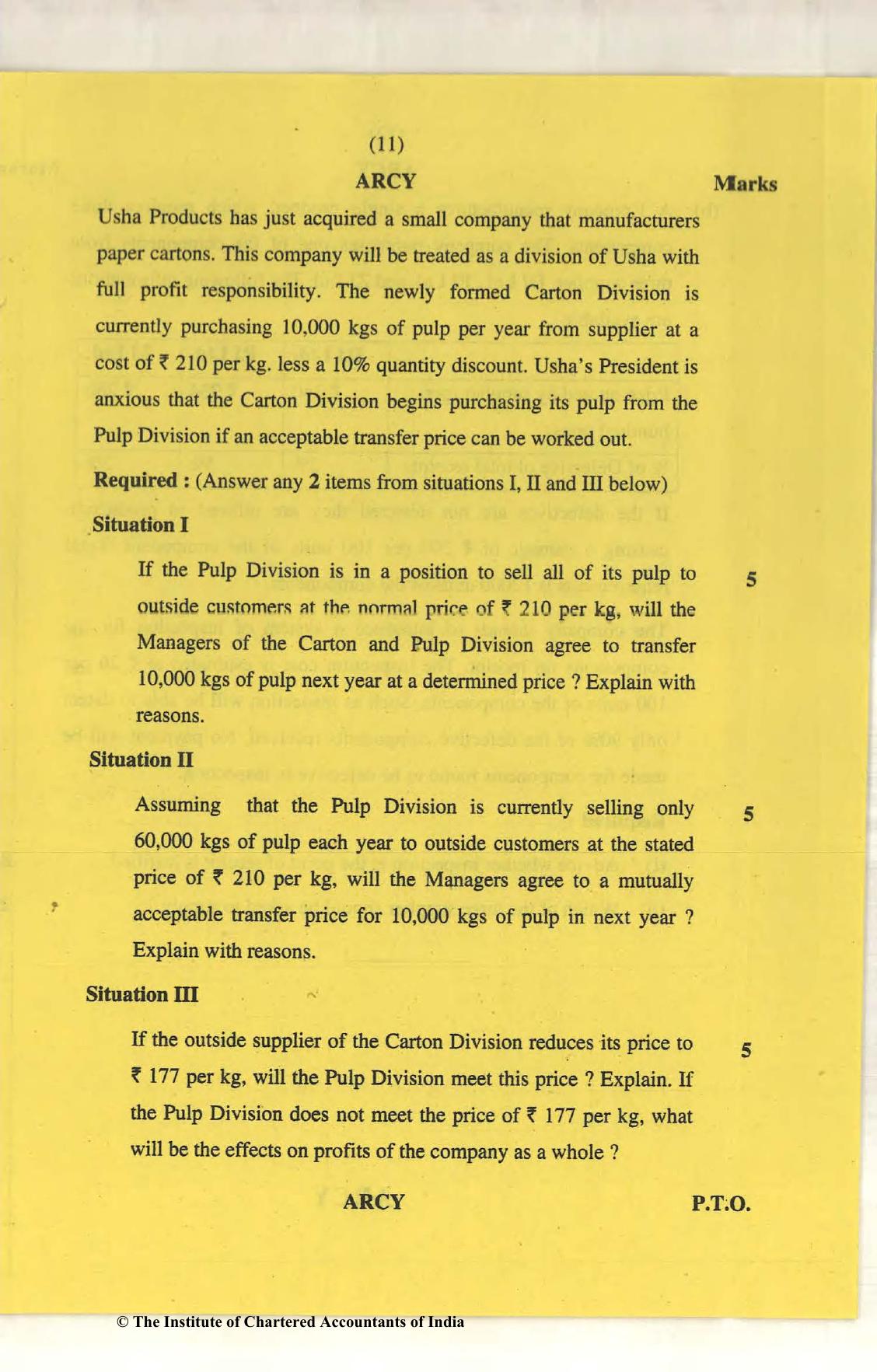 CA Final Nov 2018 Question Paper - Paper 5 – Strategic Cost Management and Performance Evaluation - Page 11
