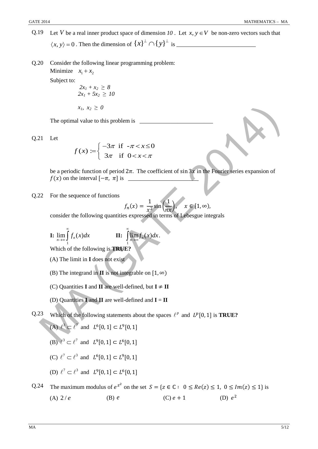 GATE 2014 Mathematics (MA) Question Paper with Answer Key - Page 11