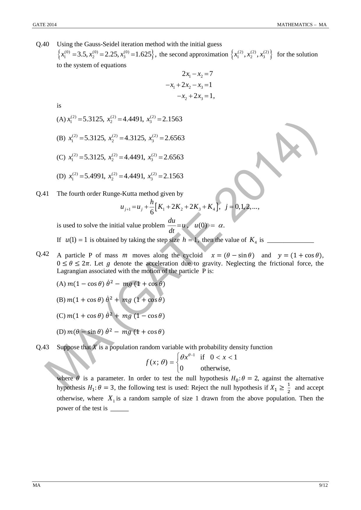 GATE 2014 Mathematics (MA) Question Paper with Answer Key - Page 15