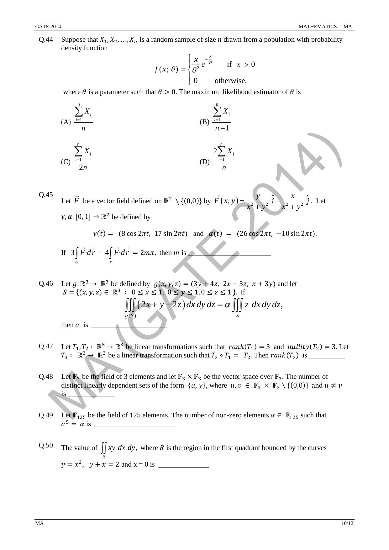 GATE 2014 Mathematics (MA) Question Paper with Answer Key - Page 16