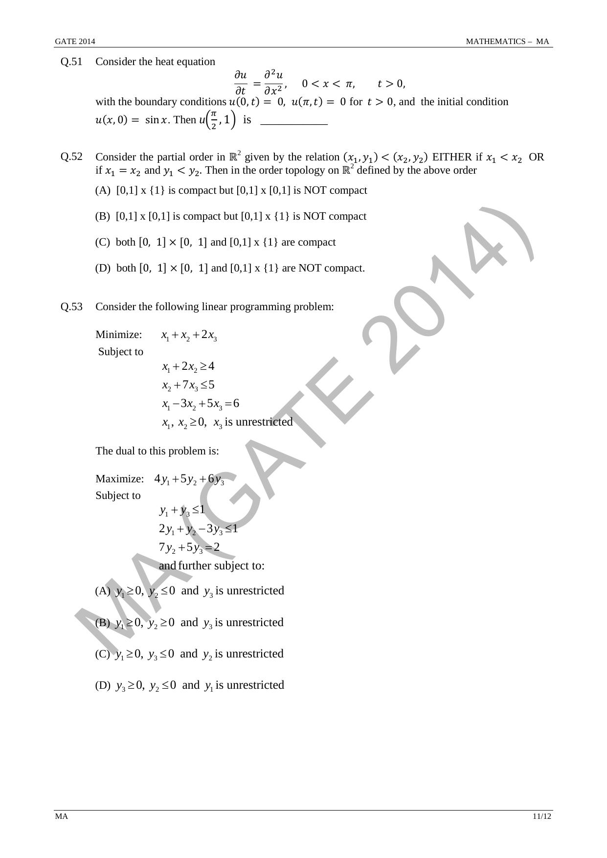 GATE 2014 Mathematics (MA) Question Paper with Answer Key - Page 17