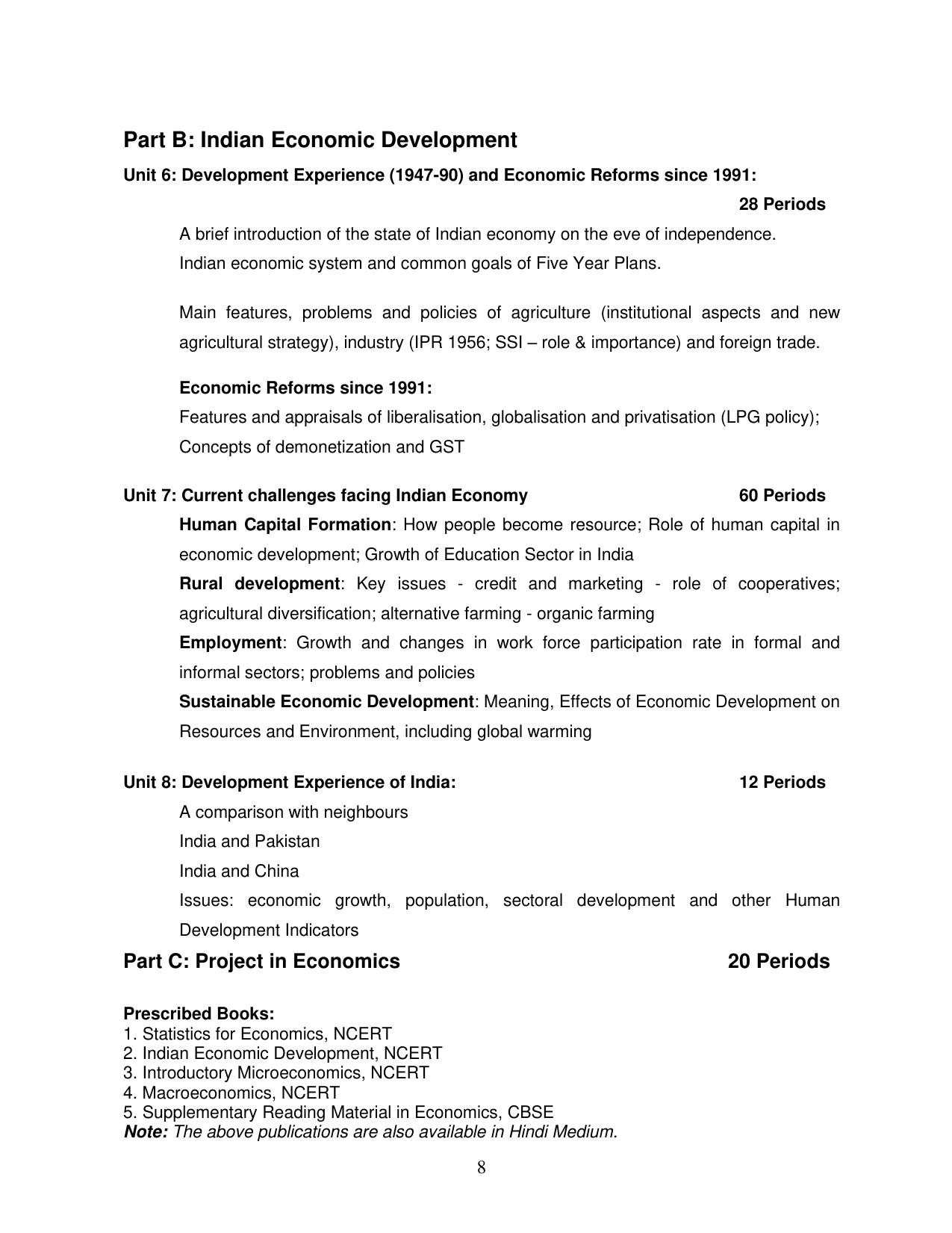 CBSE Class 11 & 12 Syllabus 2022-23 - Economics - Page 8