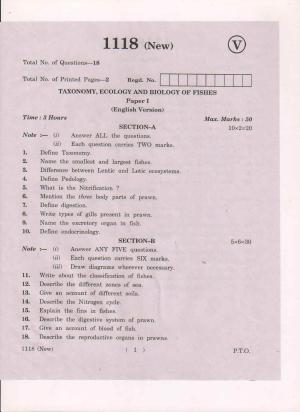 AP Inter 1st Year Taxonomy, Ecology and Biology of Fishes-I (New) March-2019-Vocational Question Paper