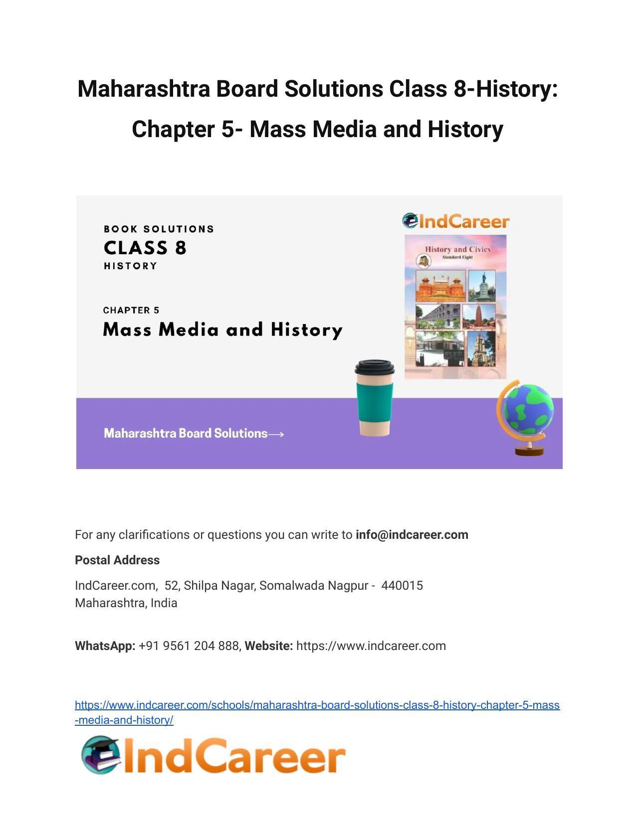 Maharashtra Board Solutions Class 8-History: Chapter 5- Mass Media and History - Page 1