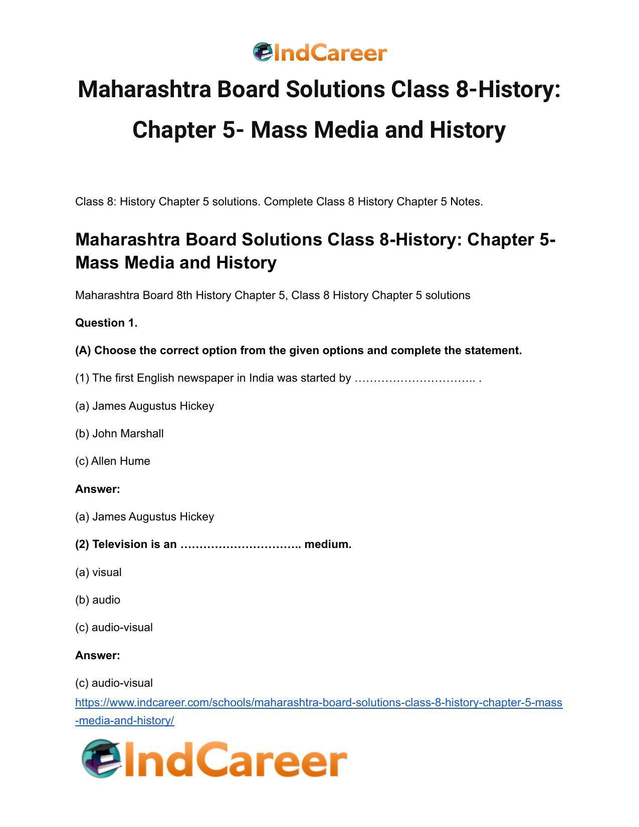 Maharashtra Board Solutions Class 8-History: Chapter 5- Mass Media and History - Page 2