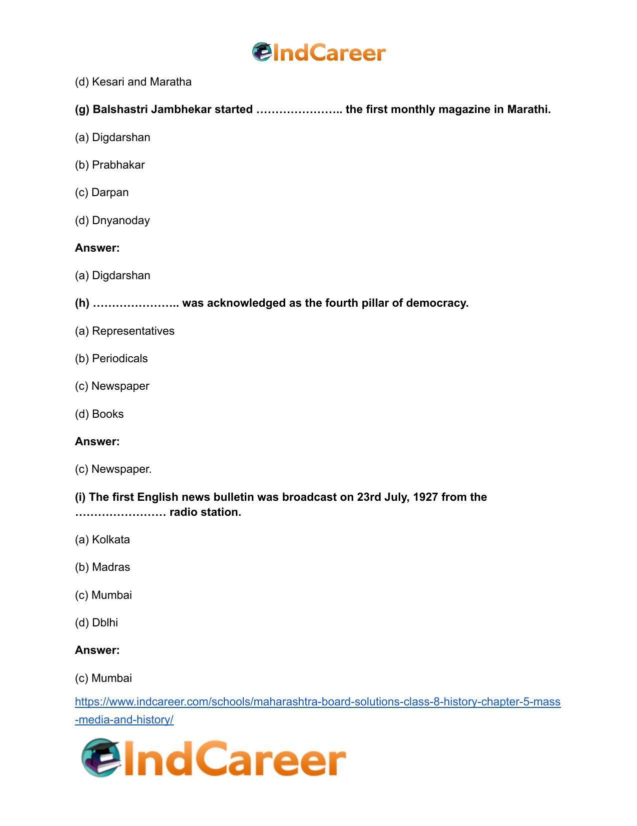 Maharashtra Board Solutions Class 8-History: Chapter 5- Mass Media and History - Page 11
