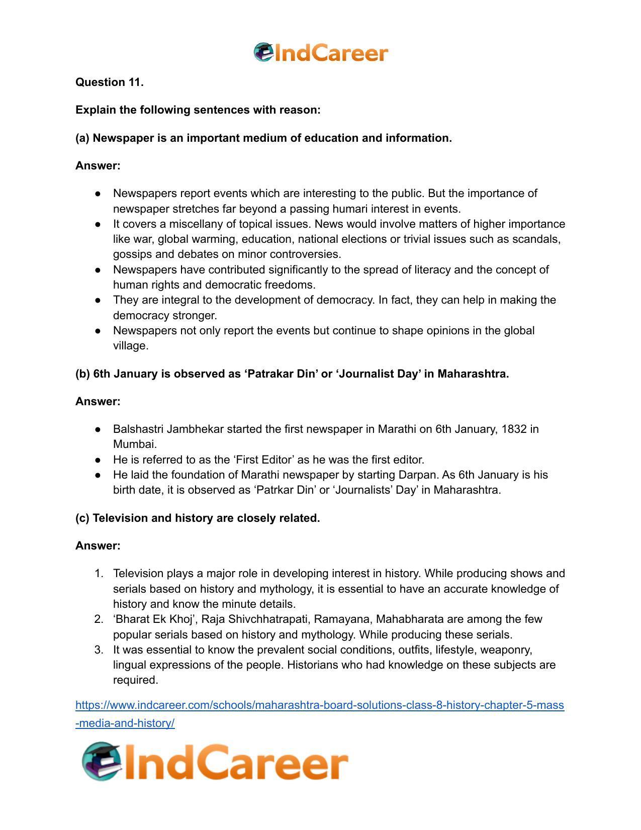 Maharashtra Board Solutions Class 8-History: Chapter 5- Mass Media and History - Page 19