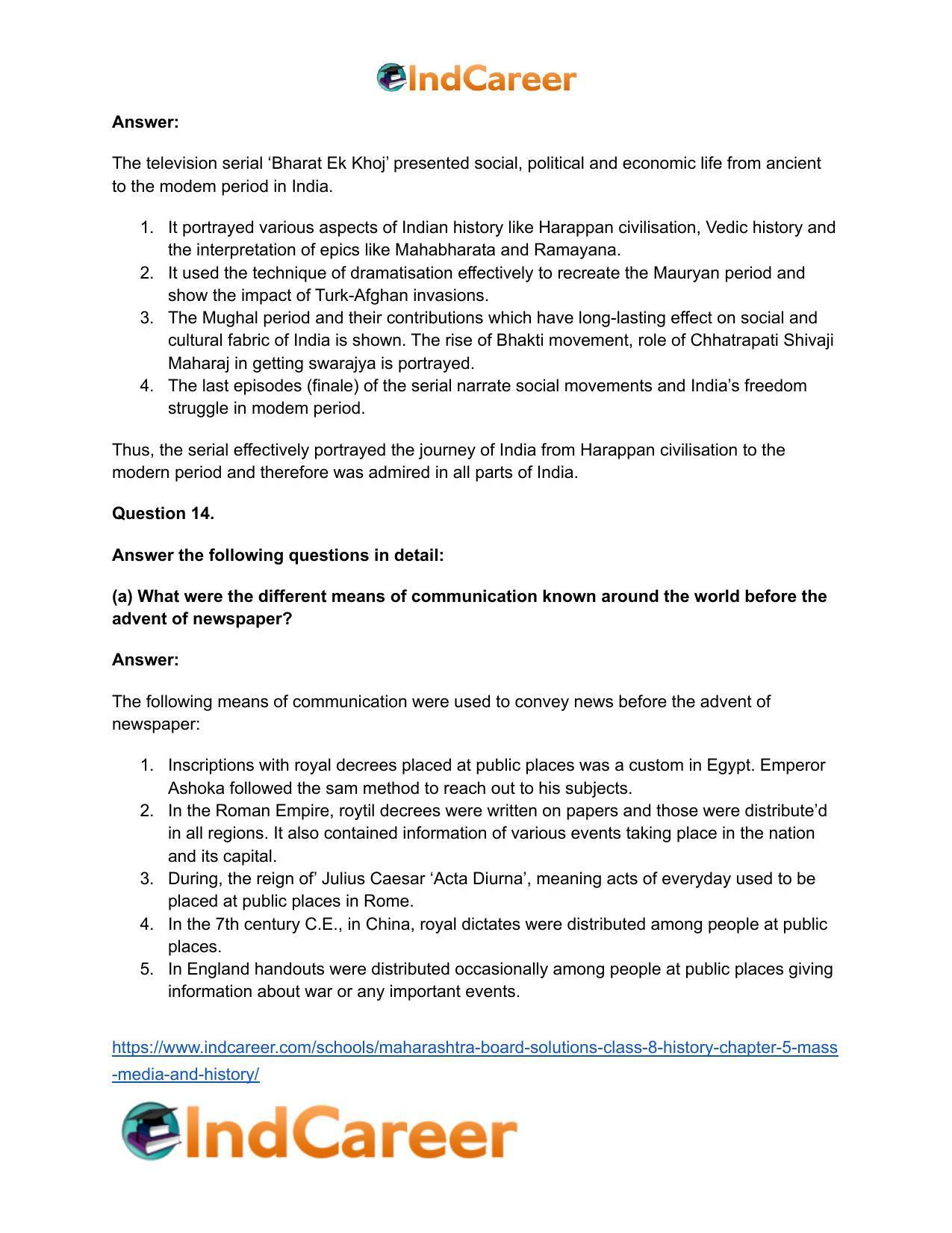 Maharashtra Board Solutions Class 8-History: Chapter 5- Mass Media and History - Page 22