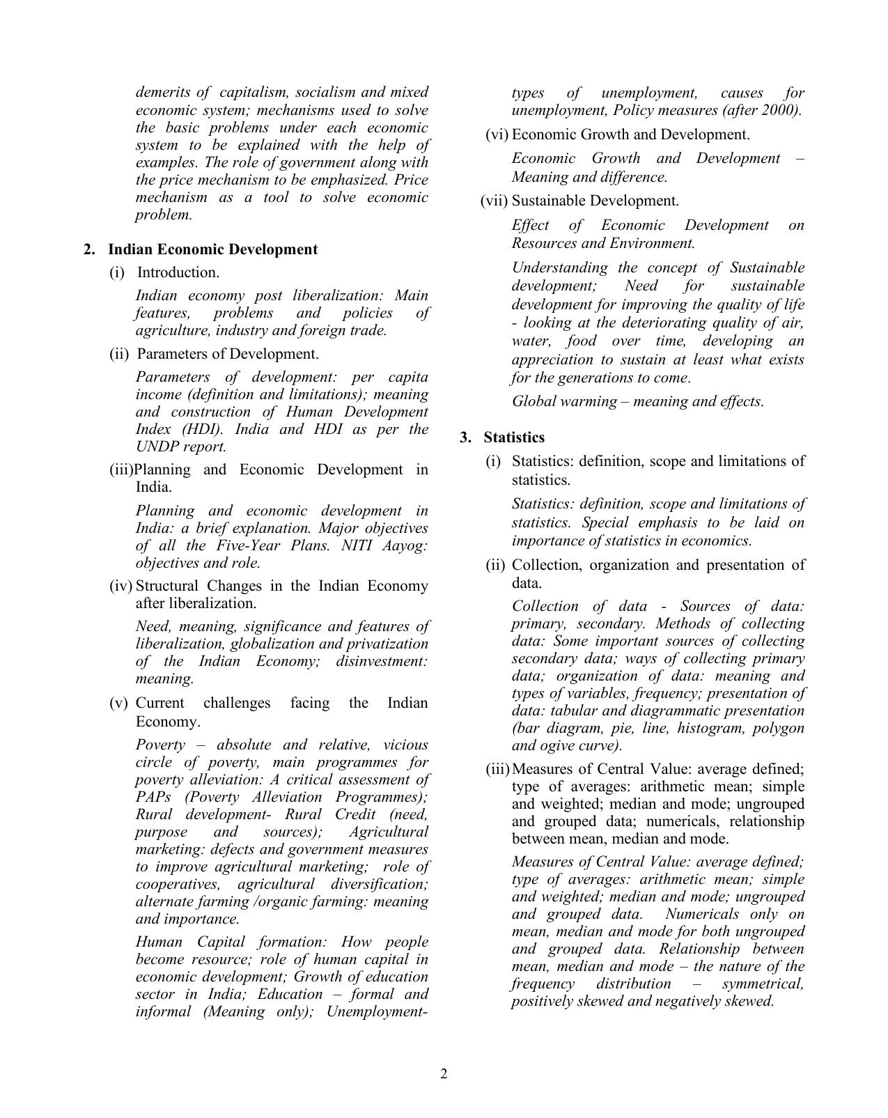 ISC Class XI & XII Economics 2025 Syllabus - Page 2