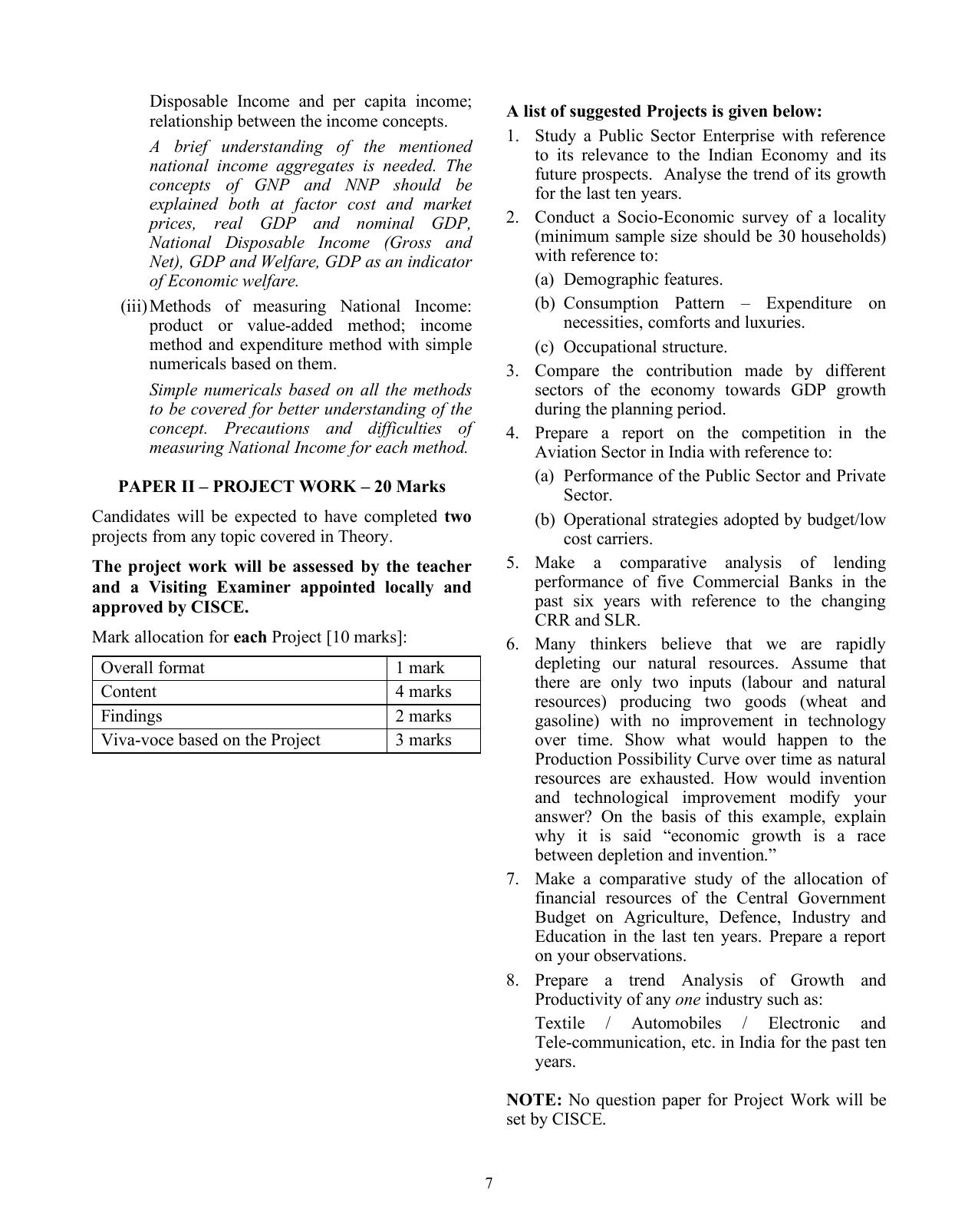 ISC Class XI & XII Economics 2025 Syllabus - Page 7