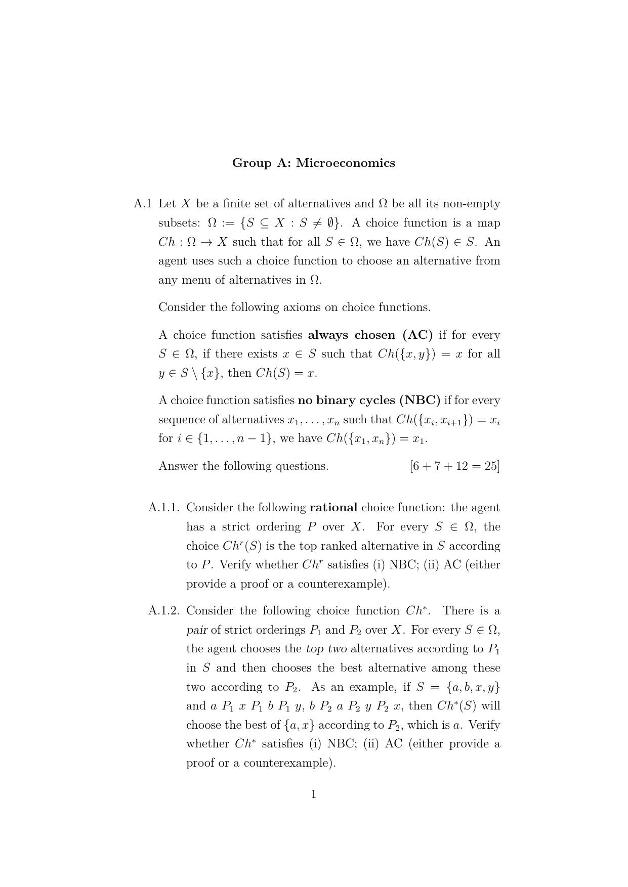ISI Admission Test JRF in Quantitative Economics (QEB) 2023 Sample Paper - Page 1