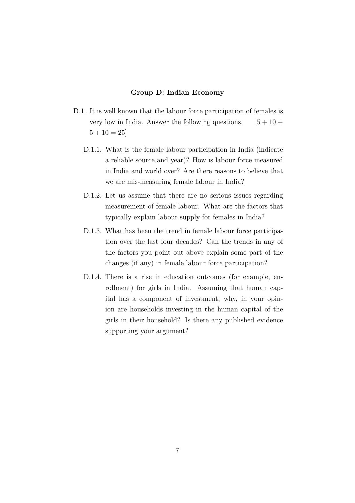 ISI Admission Test JRF in Quantitative Economics (QEB) 2023 Sample Paper - Page 7