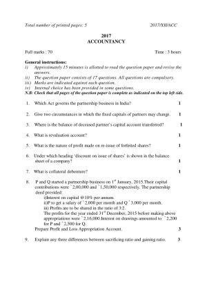 Nagaland Board Class 12 ACCOUNTANCY 2017 Question Papers