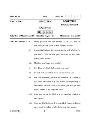 Goa Board Class 12 Logistics Management (November 2022) Question Paper