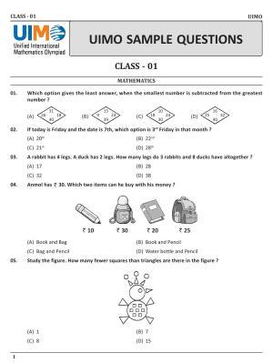UIMO Class 1 2023 Sample Paper