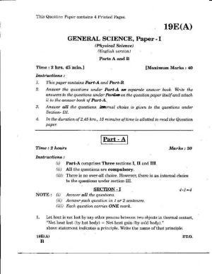 AP Class 10 Science (Paper I) 2019 Question Paper