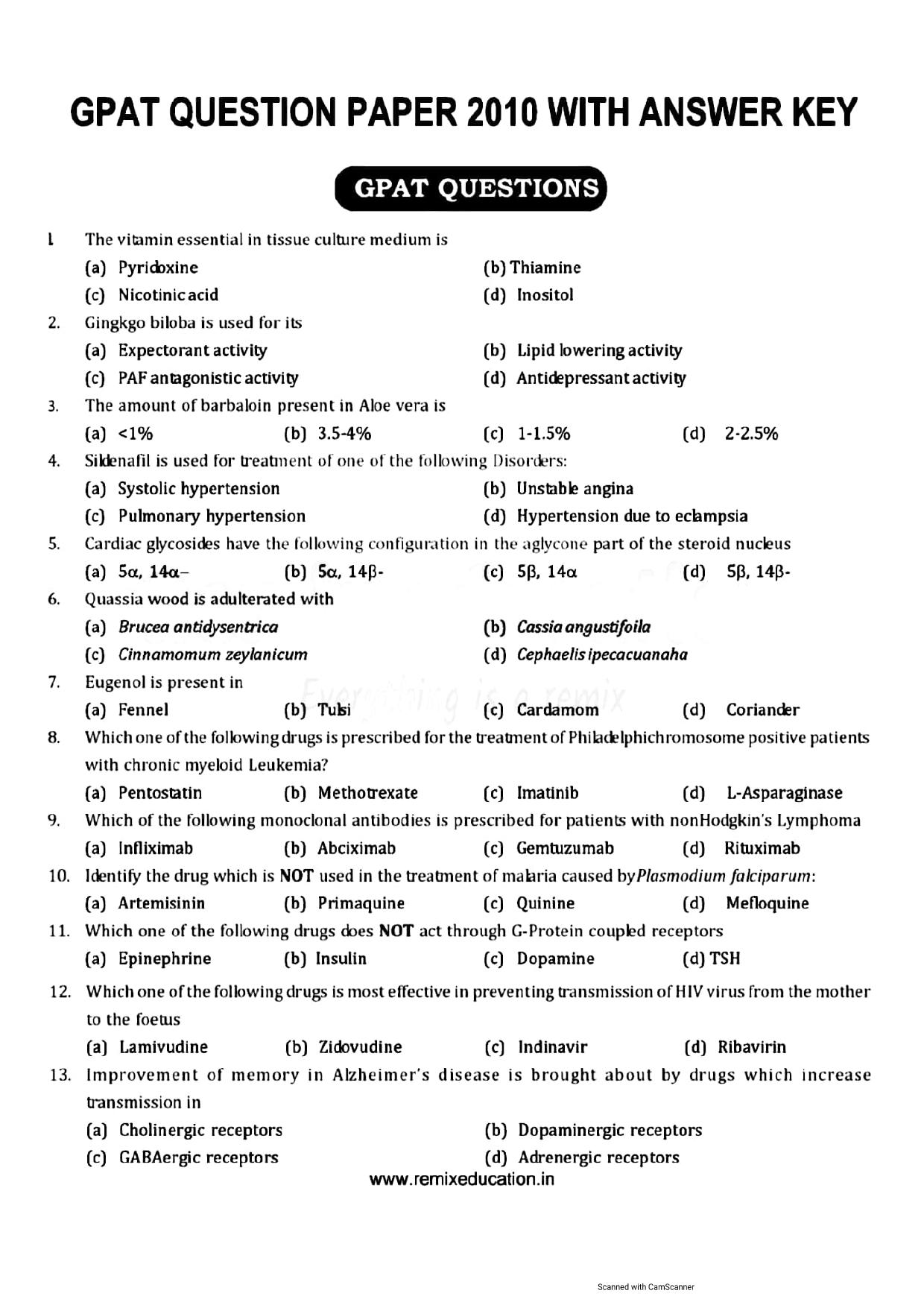 GPAT 2010 Question Paper with Answer Key - Page 1