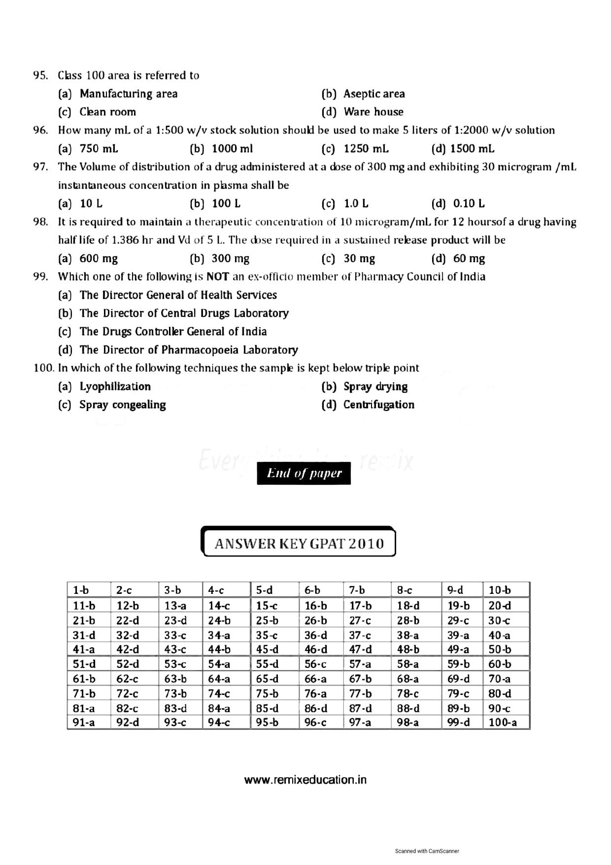 GPAT 2010 Question Paper with Answer Key - Page 9