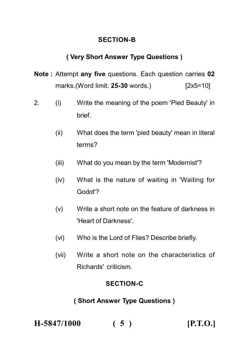 Sarguja University Question Paper July-2022 : M.A. In English(Fourth sem.) Modernist Literature -II Paper 1 - Page 5