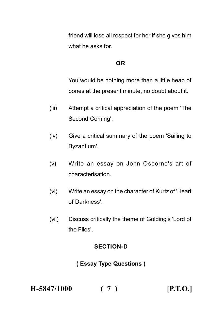 Sarguja University Question Paper July-2022 : M.A. In English(Fourth sem.) Modernist Literature -II Paper 1 - Page 7