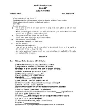 HPBOSE Class 12th Plumber Sample Question Papers 2025