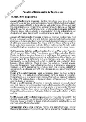 AMU Entrance Exam: M. Tech. Civil Engg Syllabus