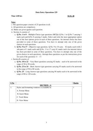 NIOS Class 10 Data Entry Operations (229) Sample Paper