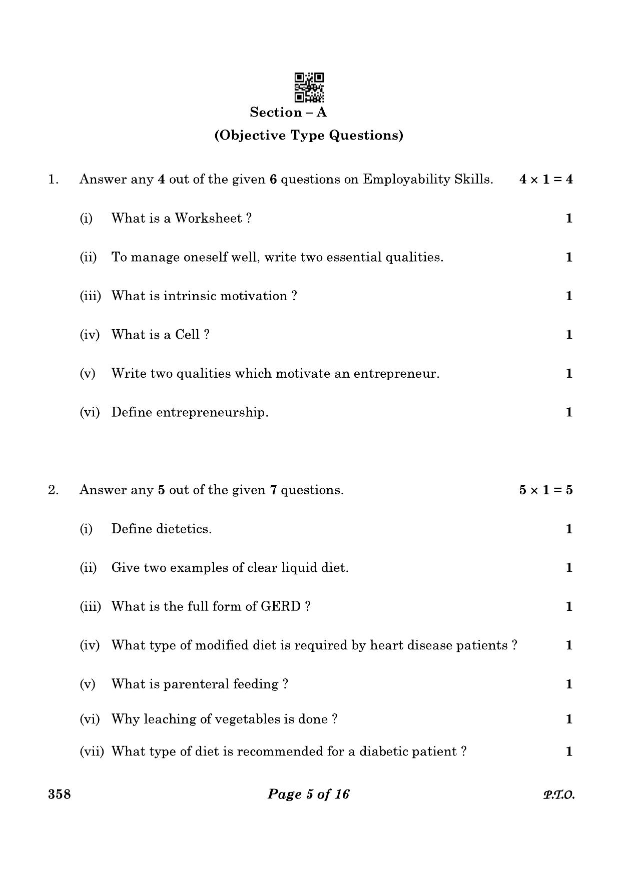 CBSE Class 12 358 Food Nutrition & Dietetics 2023 Question Paper - Page 5