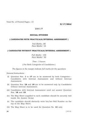 Meghalaya Board (MBOSE) Class 10 SOCIAL STUDIES 2017 Question Paper