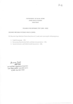 JMI Entrance Exam A11-Advanced Diploma in Public Health Syllabus