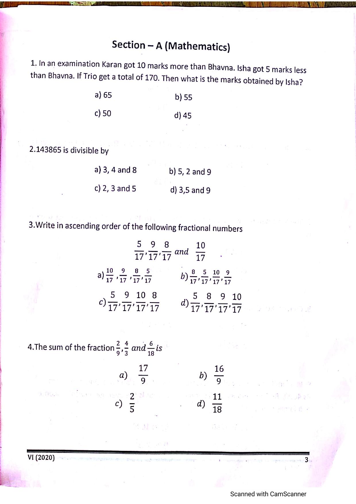 JKSSEE 2020 Class 6 Question Paper - Page 2