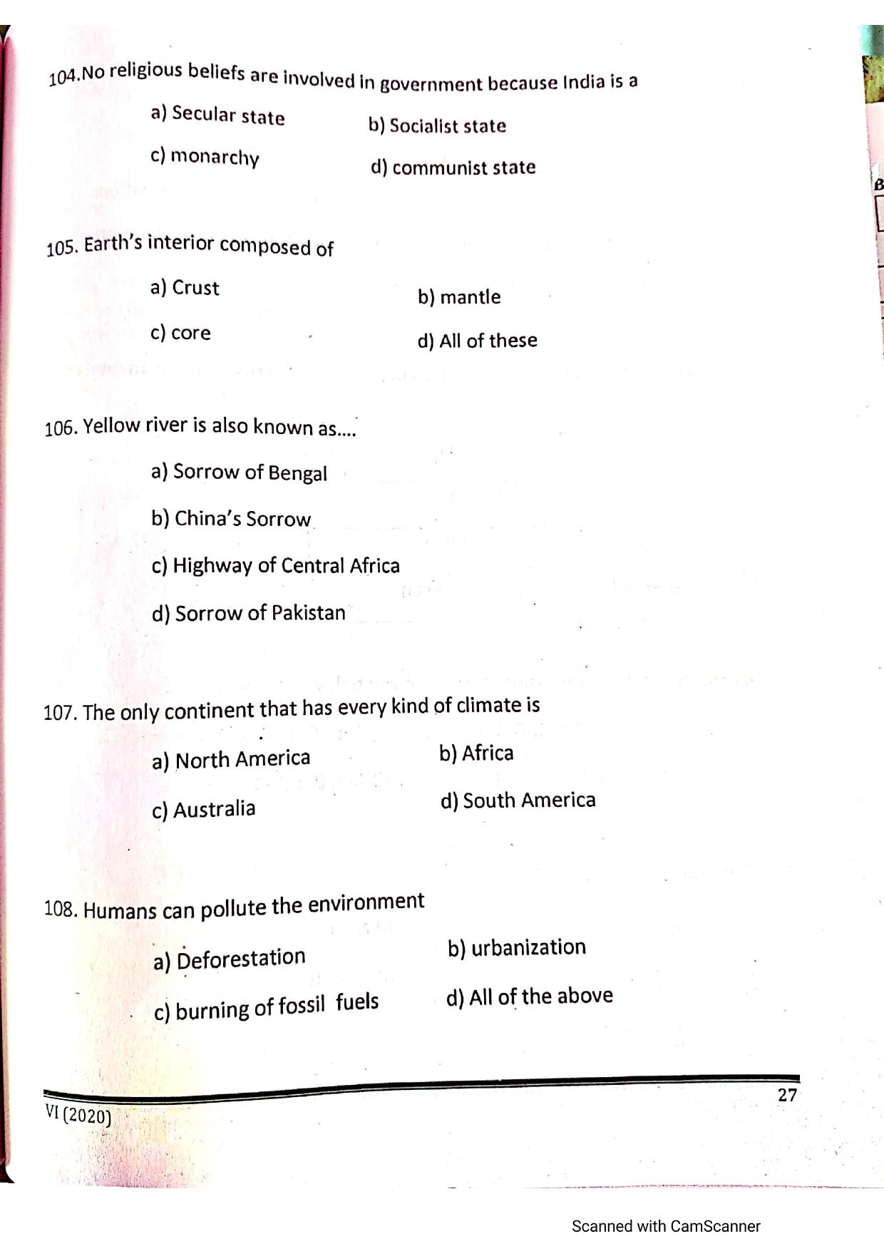 JKSSEE 2020 Class 6 Question Paper - Page 26