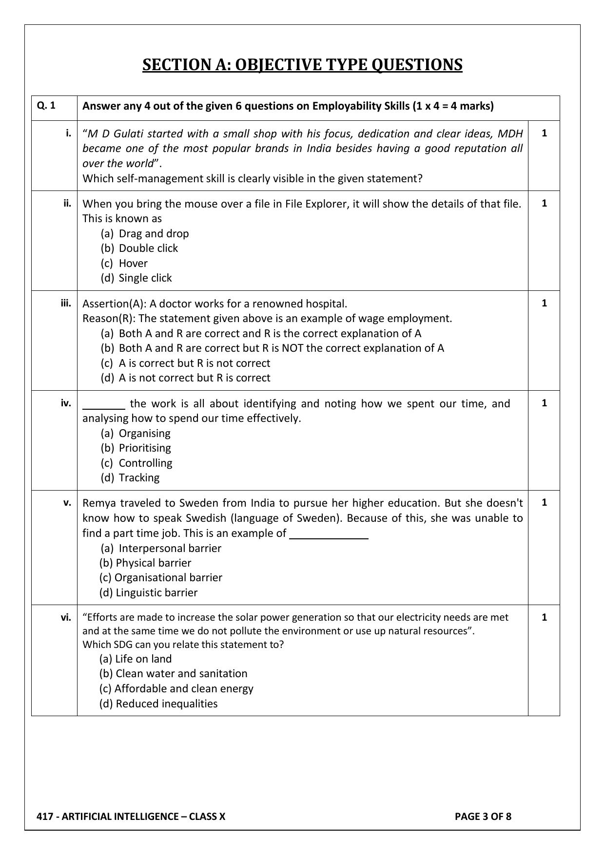 CBSE Class 10 Artificial Intelligence Sample Paper 2025 - Page 3