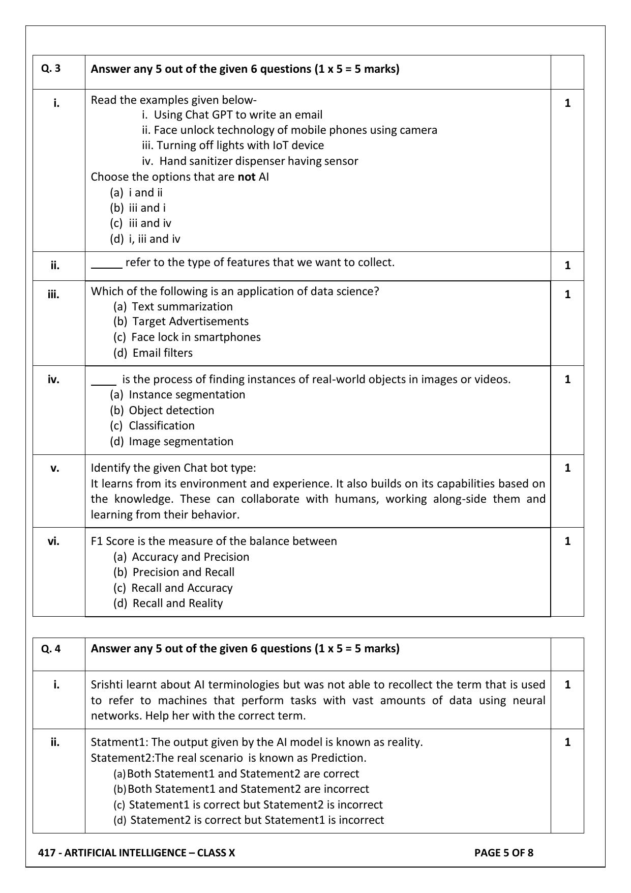 CBSE Class 10 Artificial Intelligence Sample Paper 2025 - Page 5