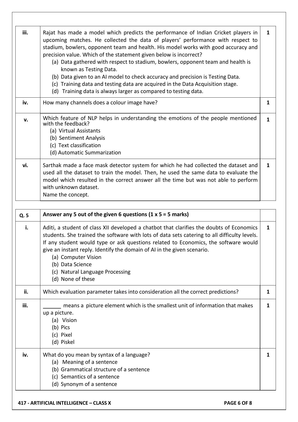 CBSE Class 10 Artificial Intelligence Sample Paper 2025 - Page 6