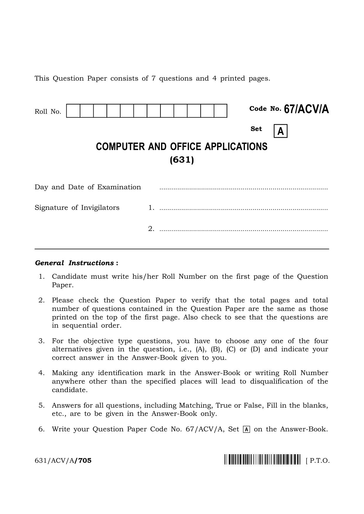 NIOS 2024 Class 12 Computer And Office Applications Question Paper - Page 1