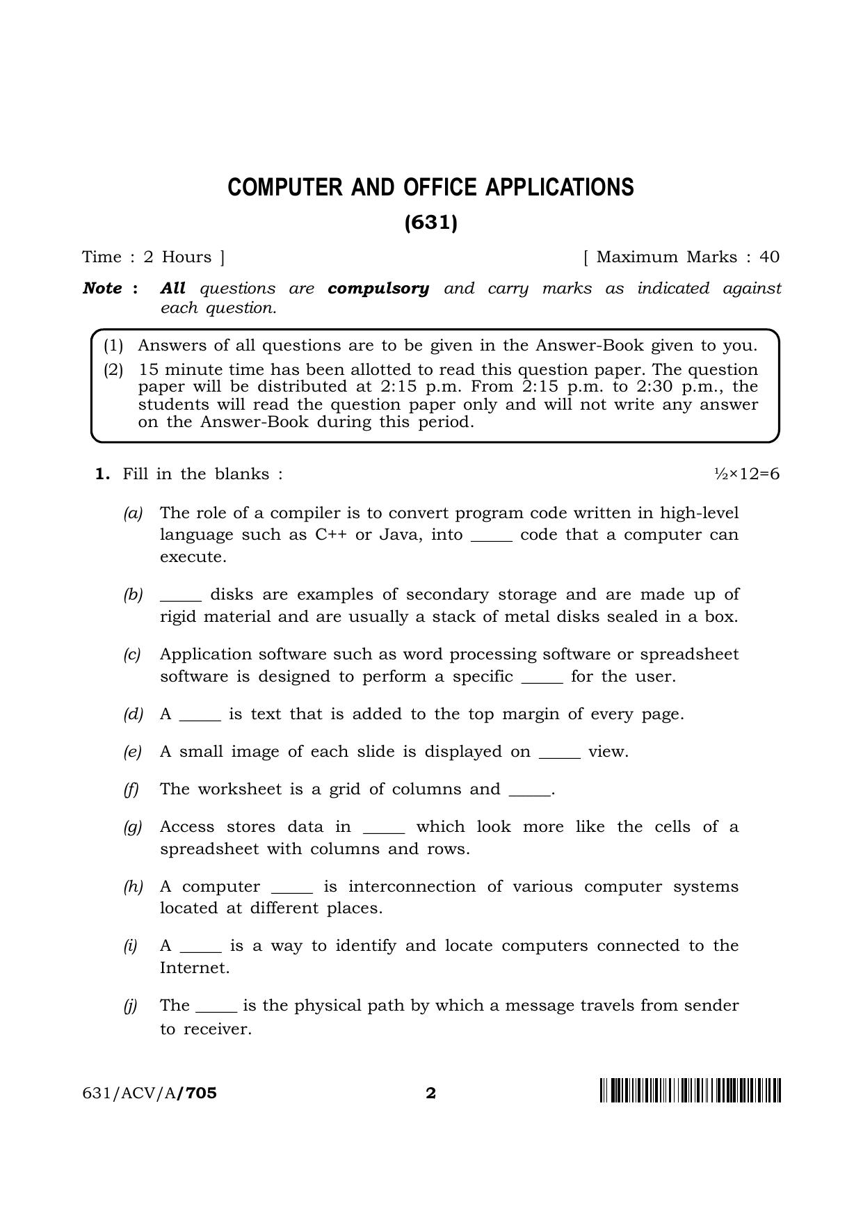 NIOS 2024 Class 12 Computer And Office Applications Question Paper - Page 2