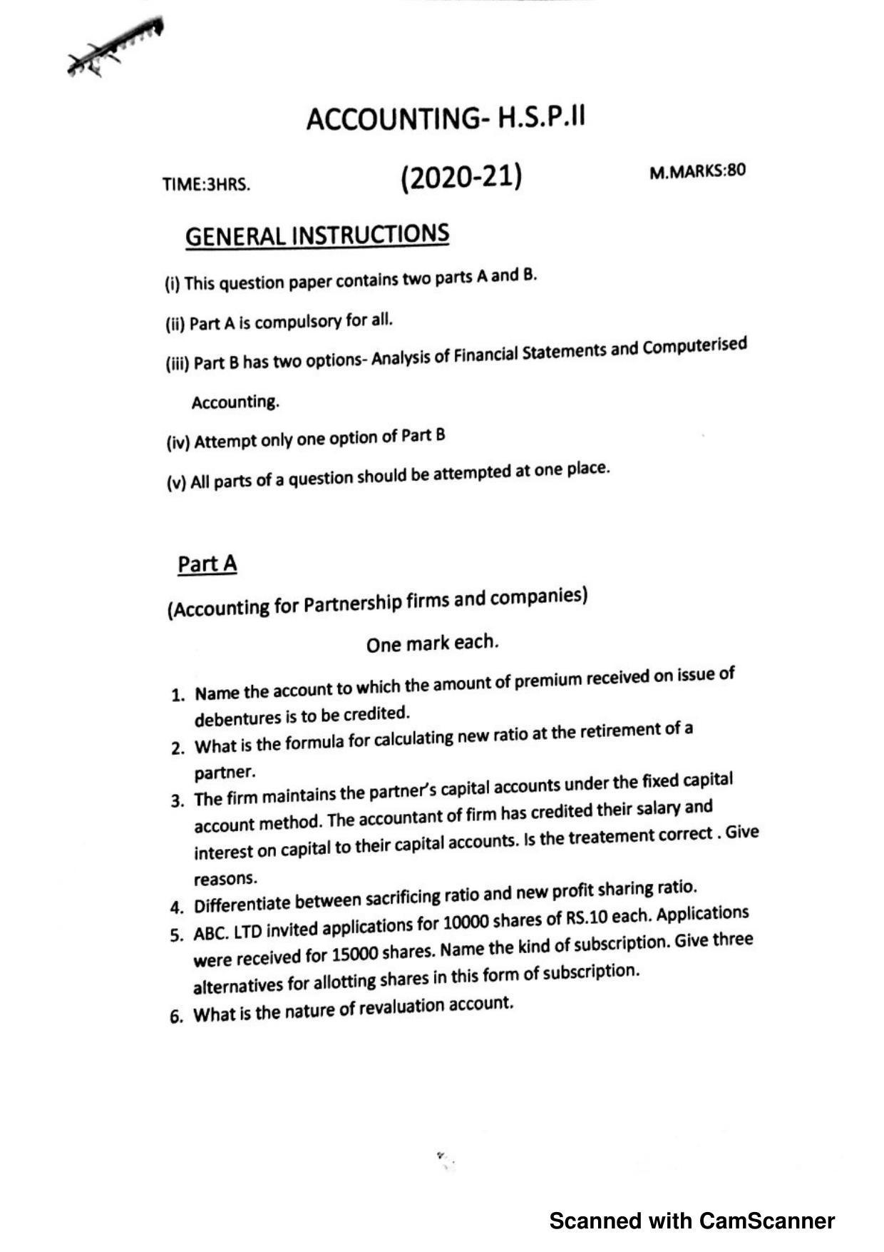 JKBOSE Class 12 Accounting Model Question Paper 2023 - Page 1