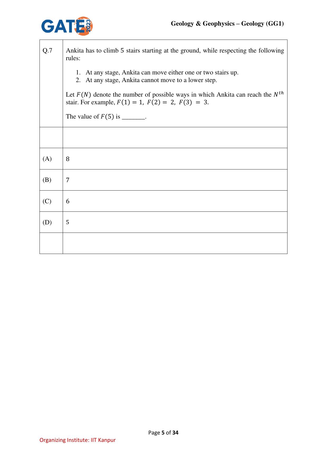 GATE 2023 Geology and Geophysics – Geology (GG-1) Question Paper - Page 5