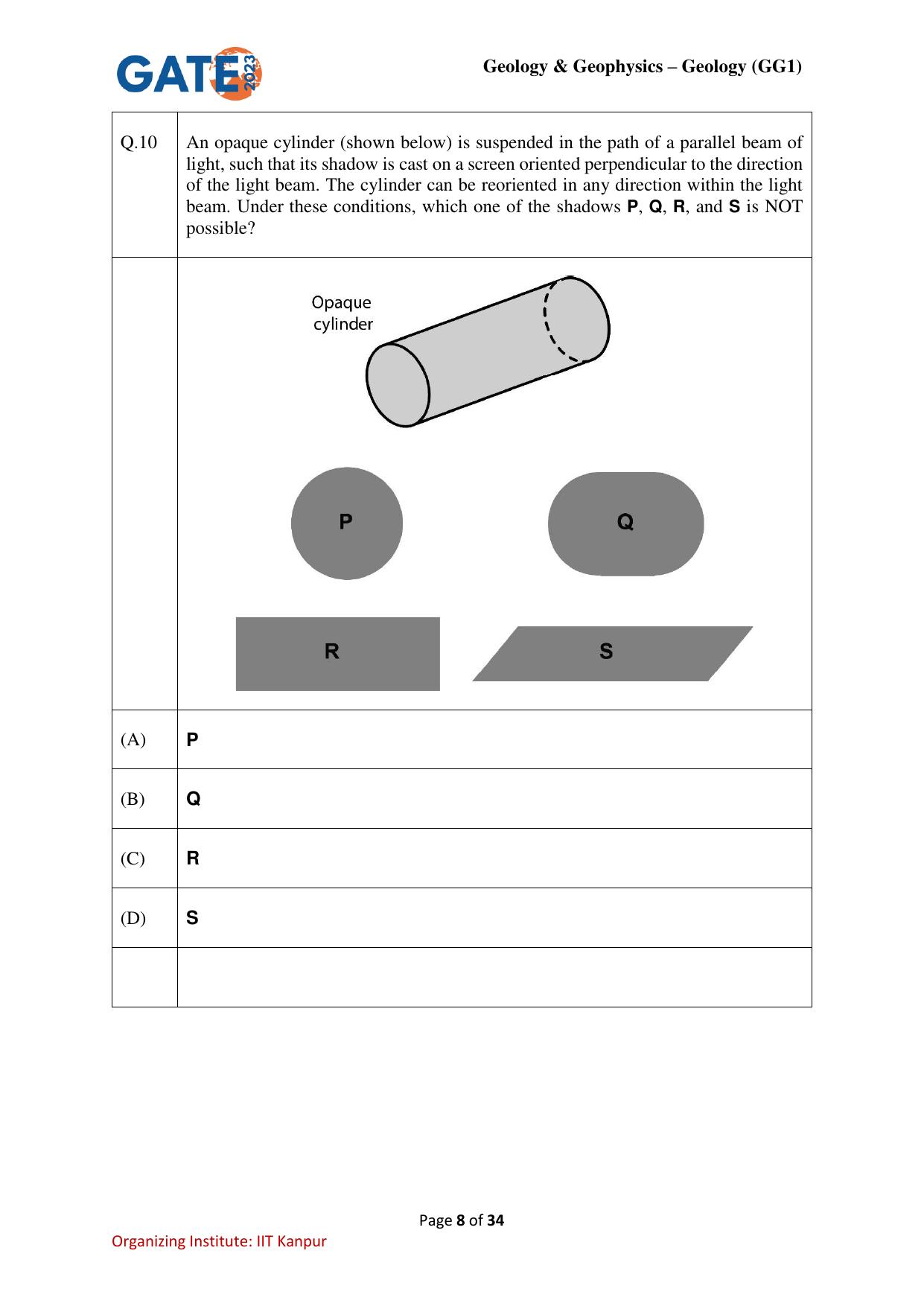 GATE 2023 Geology and Geophysics – Geology (GG-1) Question Paper - Page 8