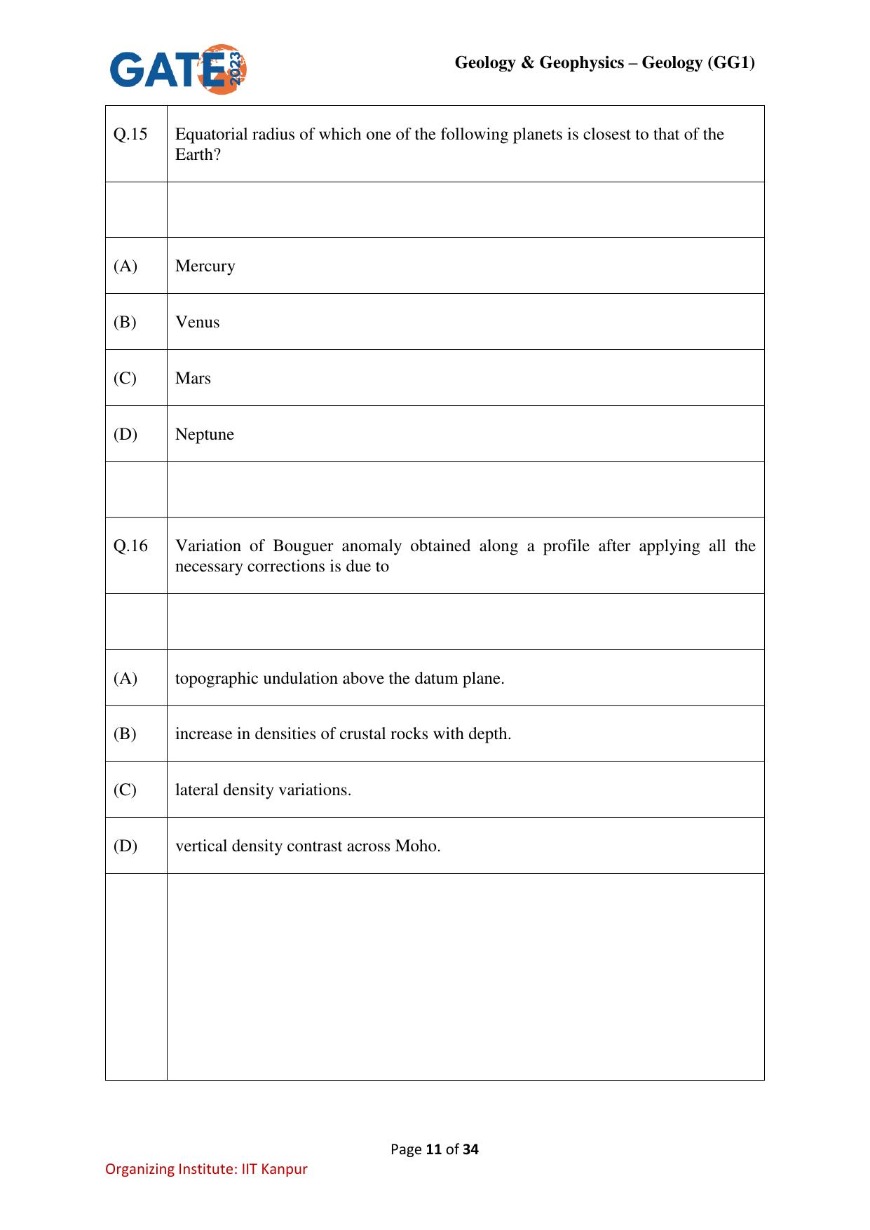 GATE 2023 Geology and Geophysics – Geology (GG-1) Question Paper - Page 11
