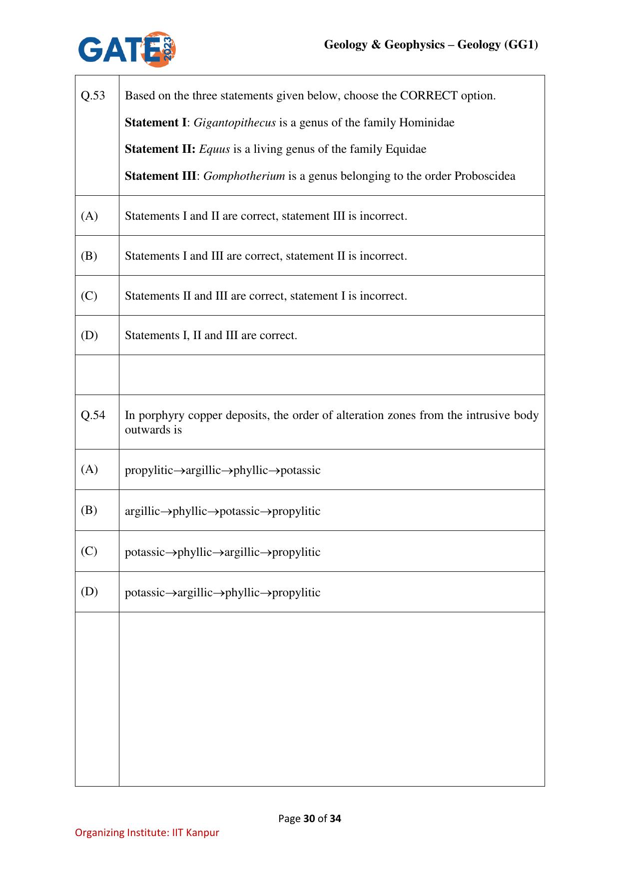 GATE 2023 Geology and Geophysics – Geology (GG-1) Question Paper - Page 30