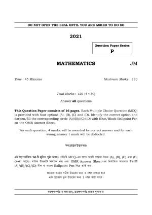 TBJEE Question Paper 2021 - Mathematics
