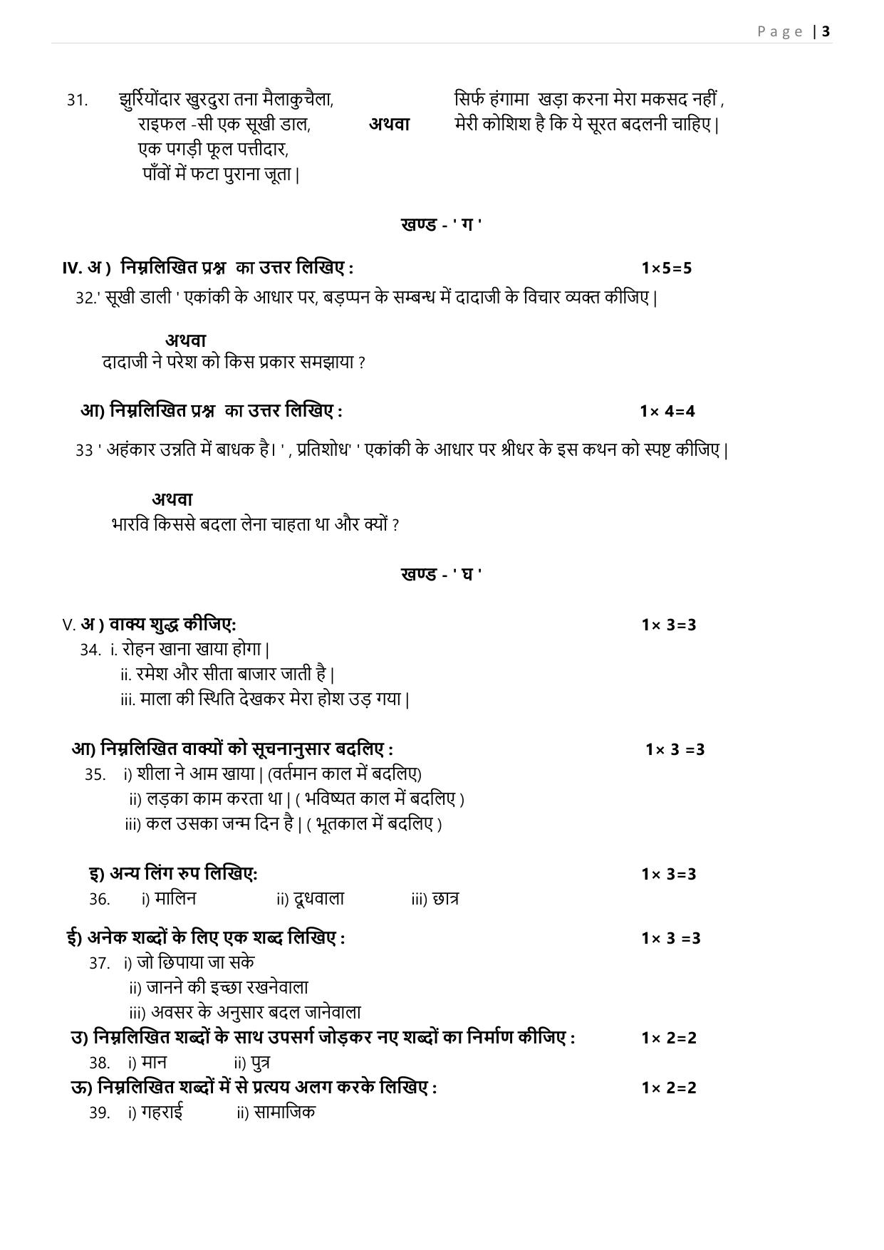 Karnataka II PUC Hindi Model Question Paper I 2025 - Page 3