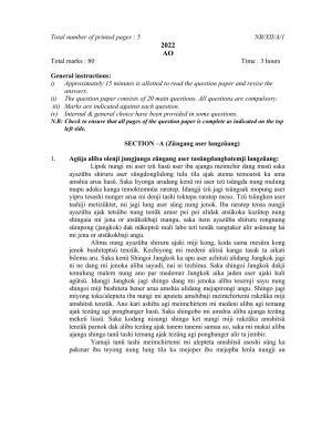 Nagaland Board Class 12 Ao 2022 Question Paper