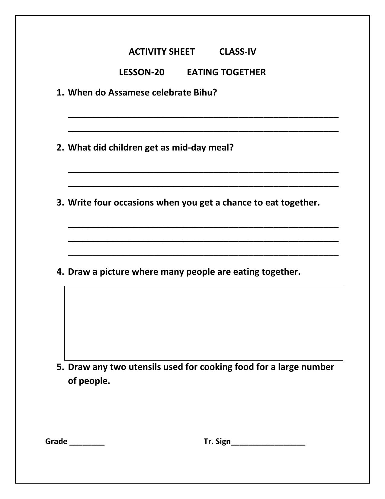 Worksheet for Class 4 Environmental Studies Eating Together Assignment - Page 1