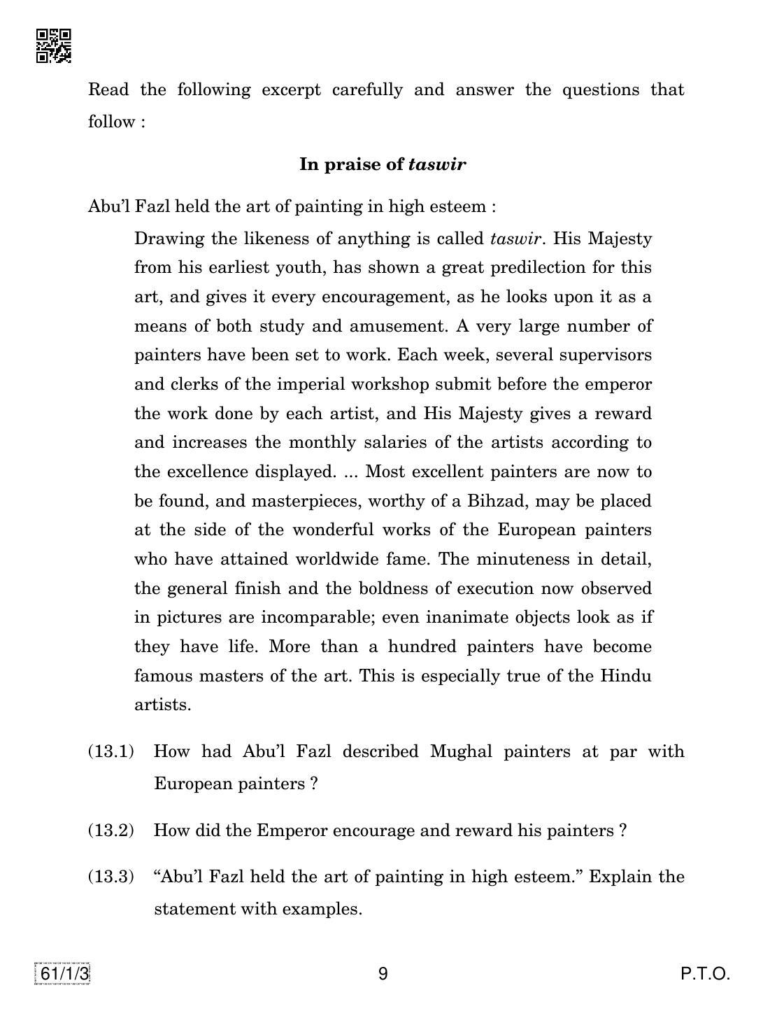 CBSE Class 12 61-1-3 HISTORY 2019 Compartment Question Paper - Page 9